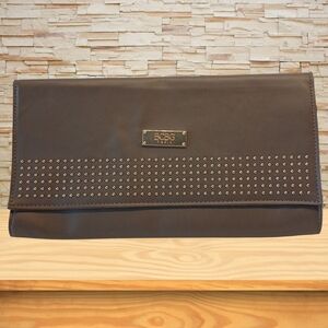 BCBG Paris Women's Taupe Studded Envelope Clutch, Magnetic Closure, 11.5" Long